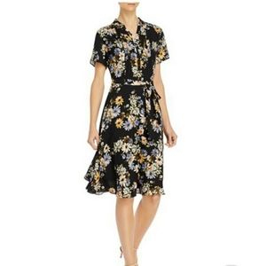 Nanette Lepore Black Floral print belted dress 10